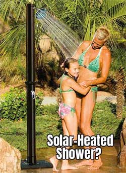 Freestanding Solar-Heated Shower with Adjustable Temperature Value and Heavy Metal Base Plate