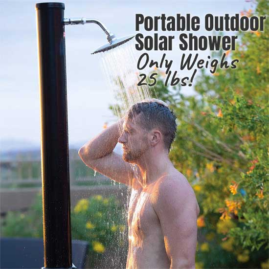 Portable Outdoor Solar Shower Only Weighs 25 Lbs