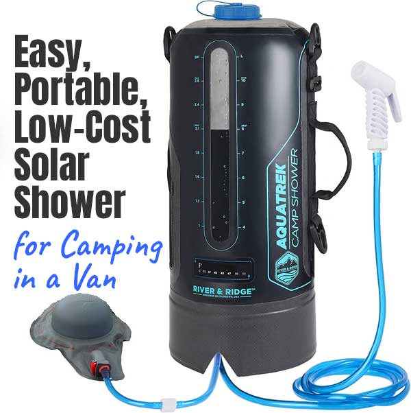 Easy, Portable Low Cost Solar Shower for Van Camping with Foot Pump and Sprayer